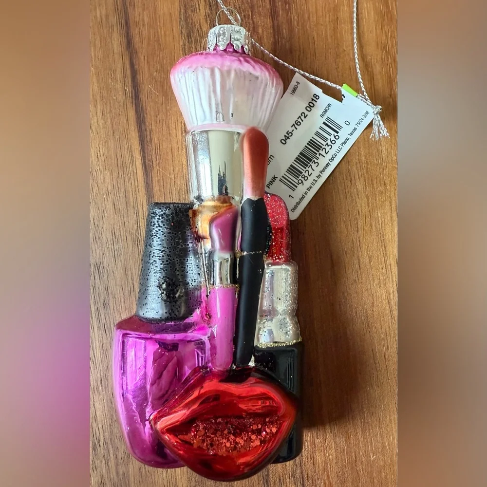 New Makeup Christmas Holiday Ornament Lipstick Brush Lips Glitter Nail Polish